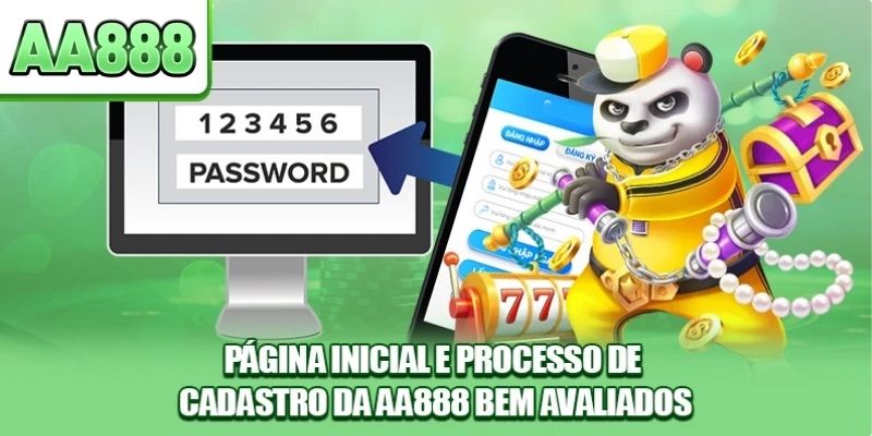 Página inicial e processo de cadastro da AA888 bem avaliados